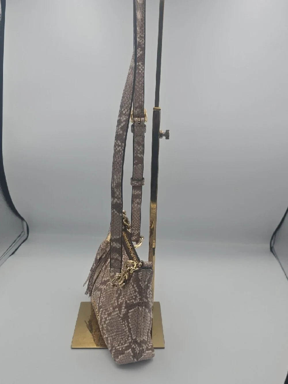 Michael Kors Dark Pink Taupe Snake-Print Small Crossbody W/ Gold & Tassle (EUC)✨
